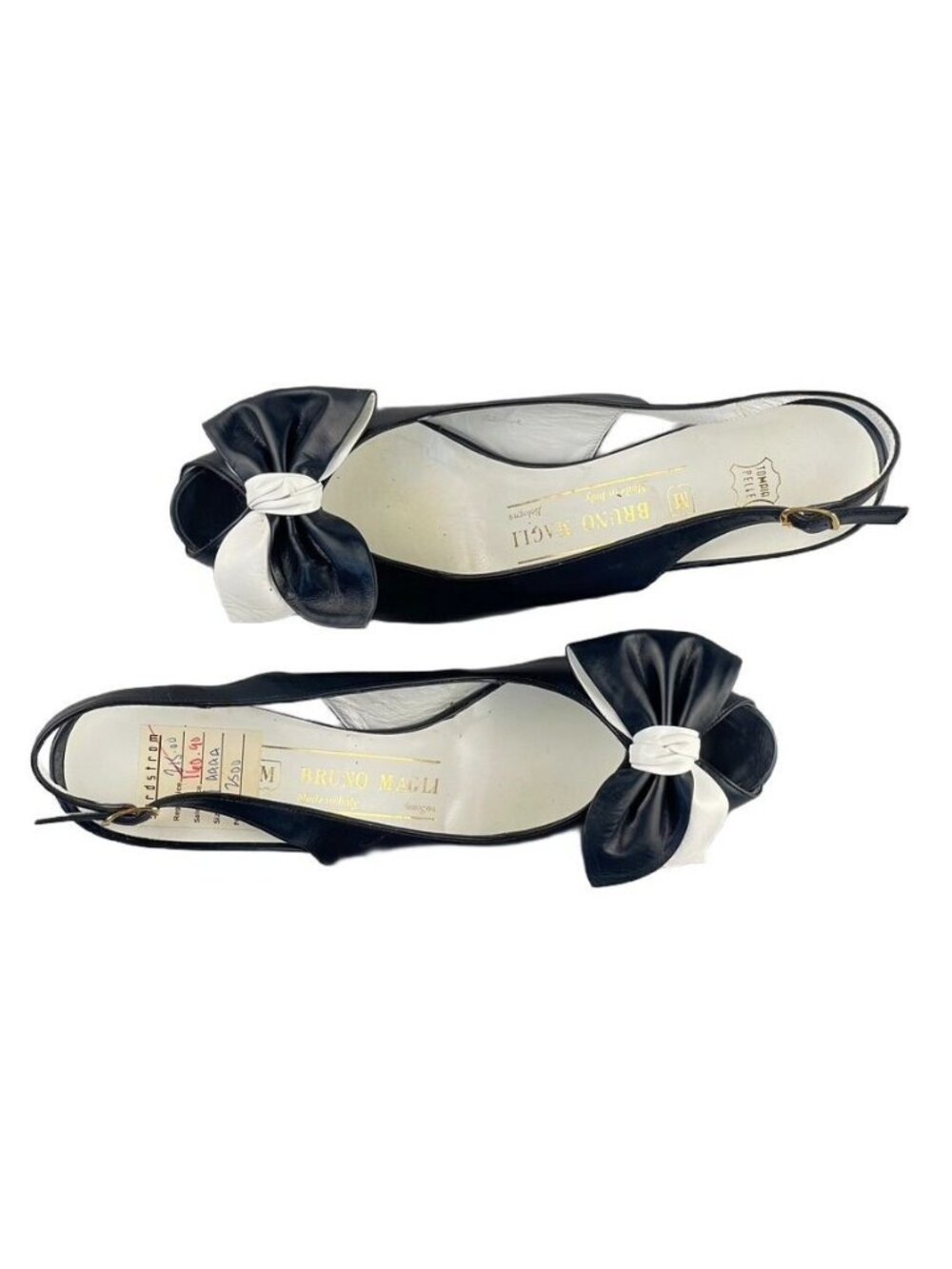 Bruno Magli Womens Black & White Leather Slingback Heels With Bow Detail Size 7A - Picture 10 of 15